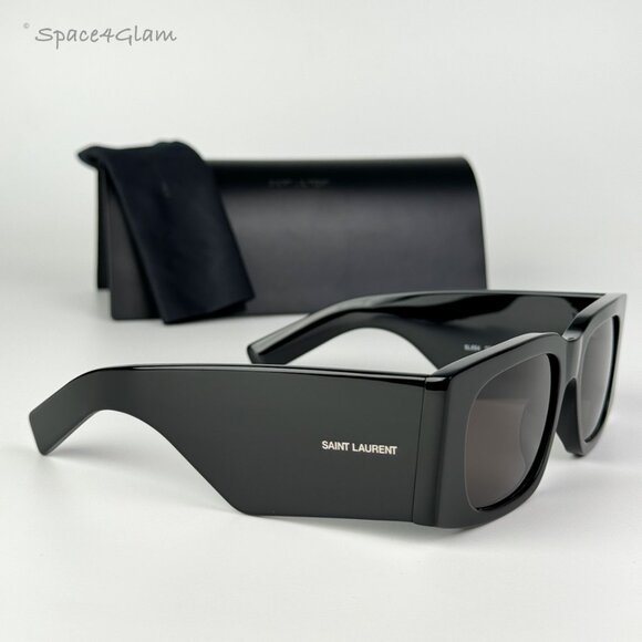 NEW Saint Laurent SL654 001 Black Dark Grey Rectangle Women Sunglasses - Picture 4 of 14